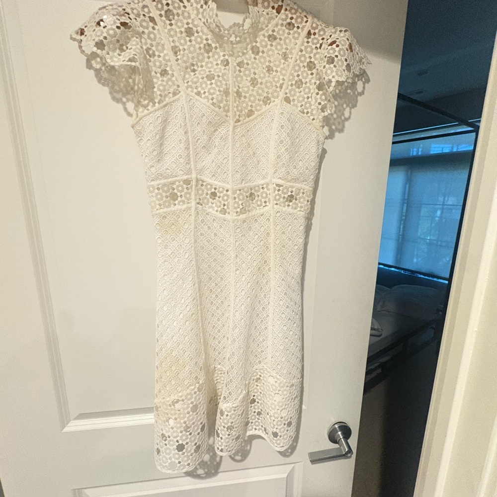 Sandro White Lace Cap-Sleeve Dress - Elegant Women's Dress